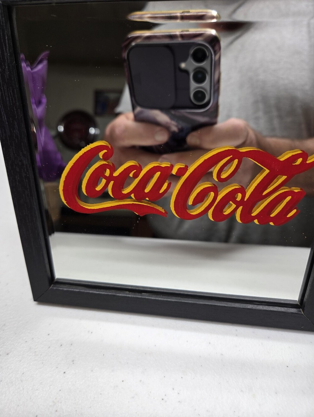 Vintage COCA-COLA FRAMED  MIRROR SIGN 6x6 Inch In Picture Frame Very Nice Mirror